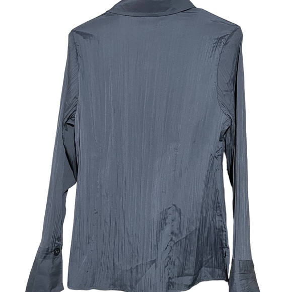 Encore Gray Crinkled Blouse Button Up - has a sheen to the fabric - Size 14 NWT - Picture 4 of 8